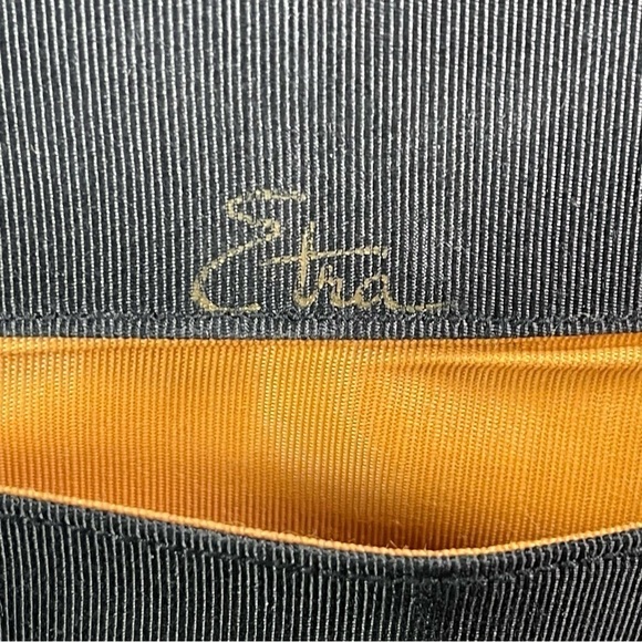 Etra Purse Vintage 1960's Black Leather French Hand painted with Pink Flowers - Picture 9 of 15